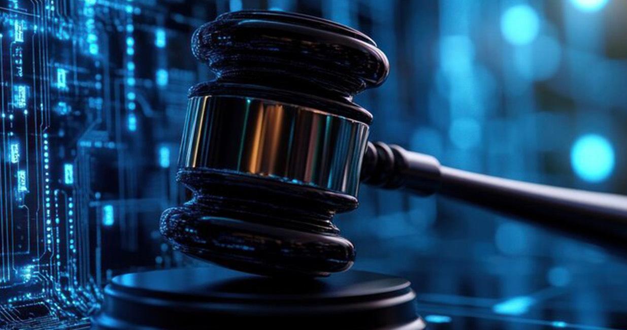 Gavel with digital background symbolizing ethical reporting.